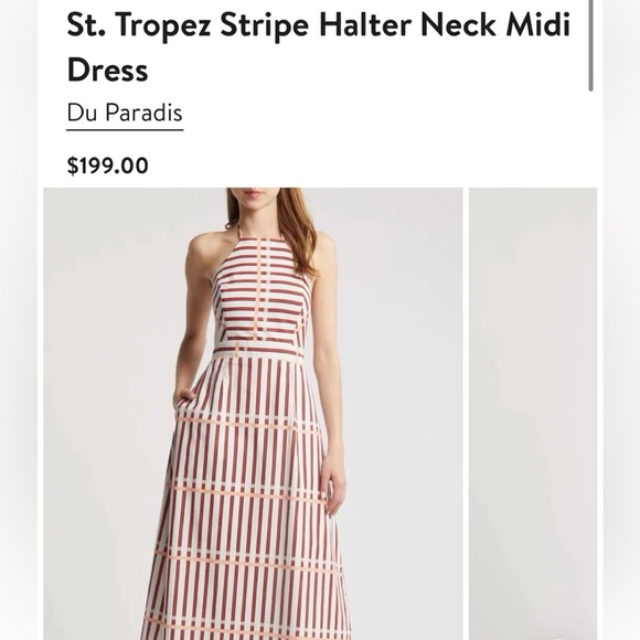 DU PARADIS St. Tropez Stripe Halter Neck Midi Dress in Coral Reef Stripe - Picture 2 of 16